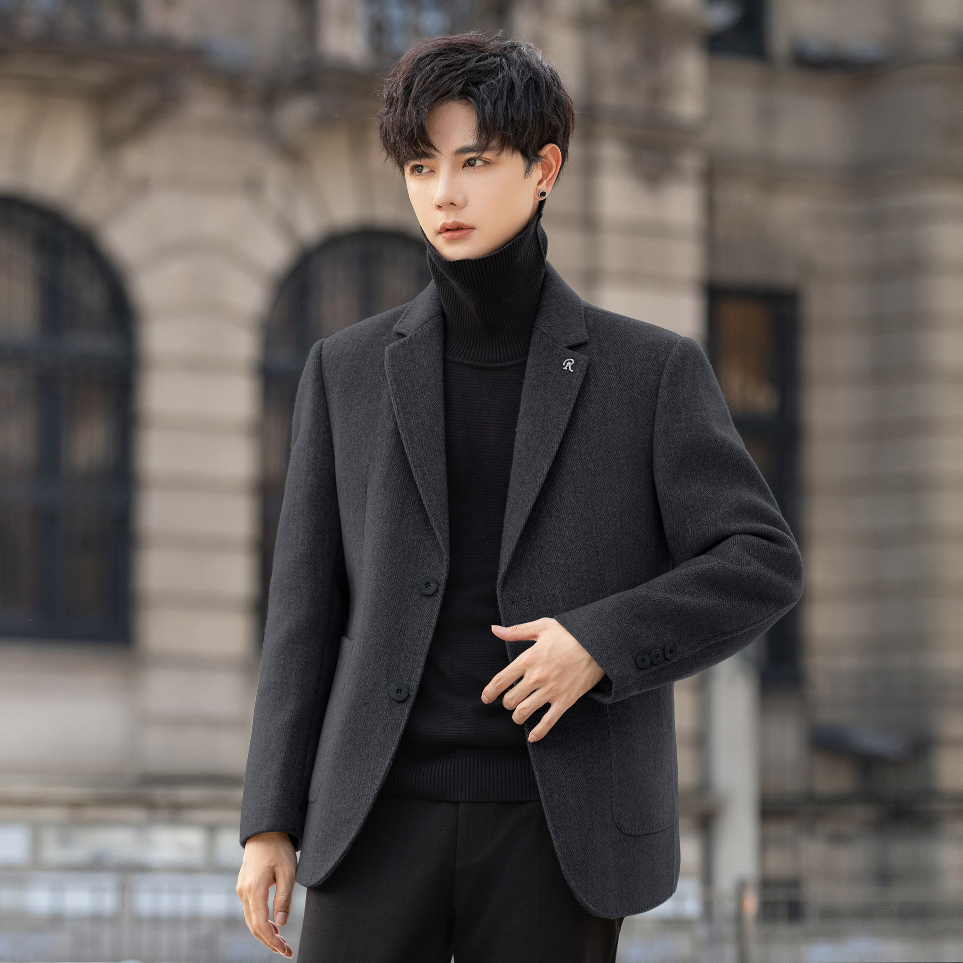 高端羊毛西装外套男士双面绒大衣短款秋冬季加厚商务休闲呢子西服