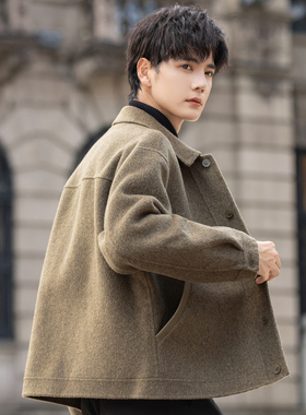 双面绒夹克男士羊毛呢子外套短款2025秋冬季新款高级感翻领上衣潮