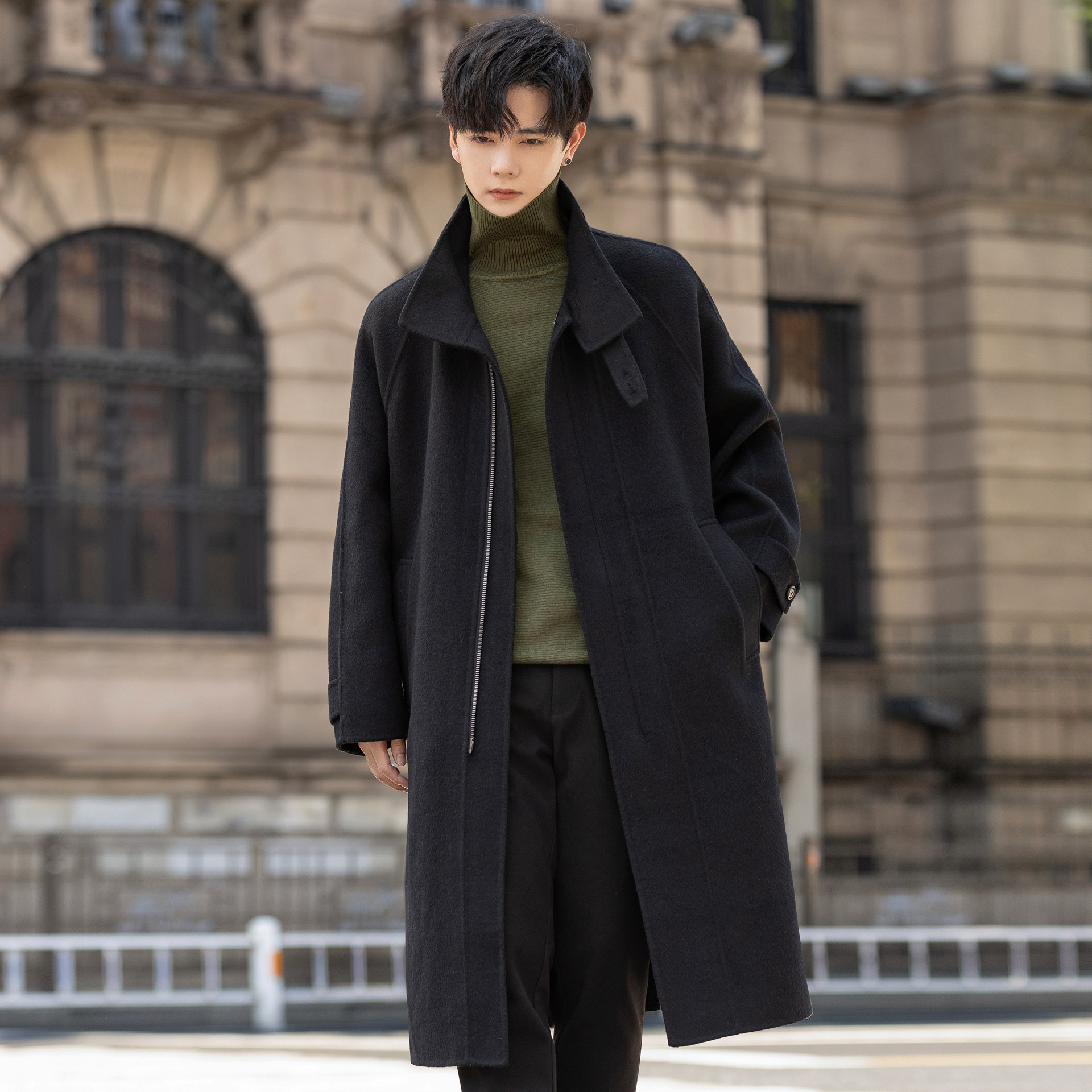 高端立领羊毛呢子大衣男士双面绒外套中长款过膝风衣冬季加厚韩版,男装,毛呢大衣,淘宝优惠券,粉丝福利购,淘宝优惠卷
