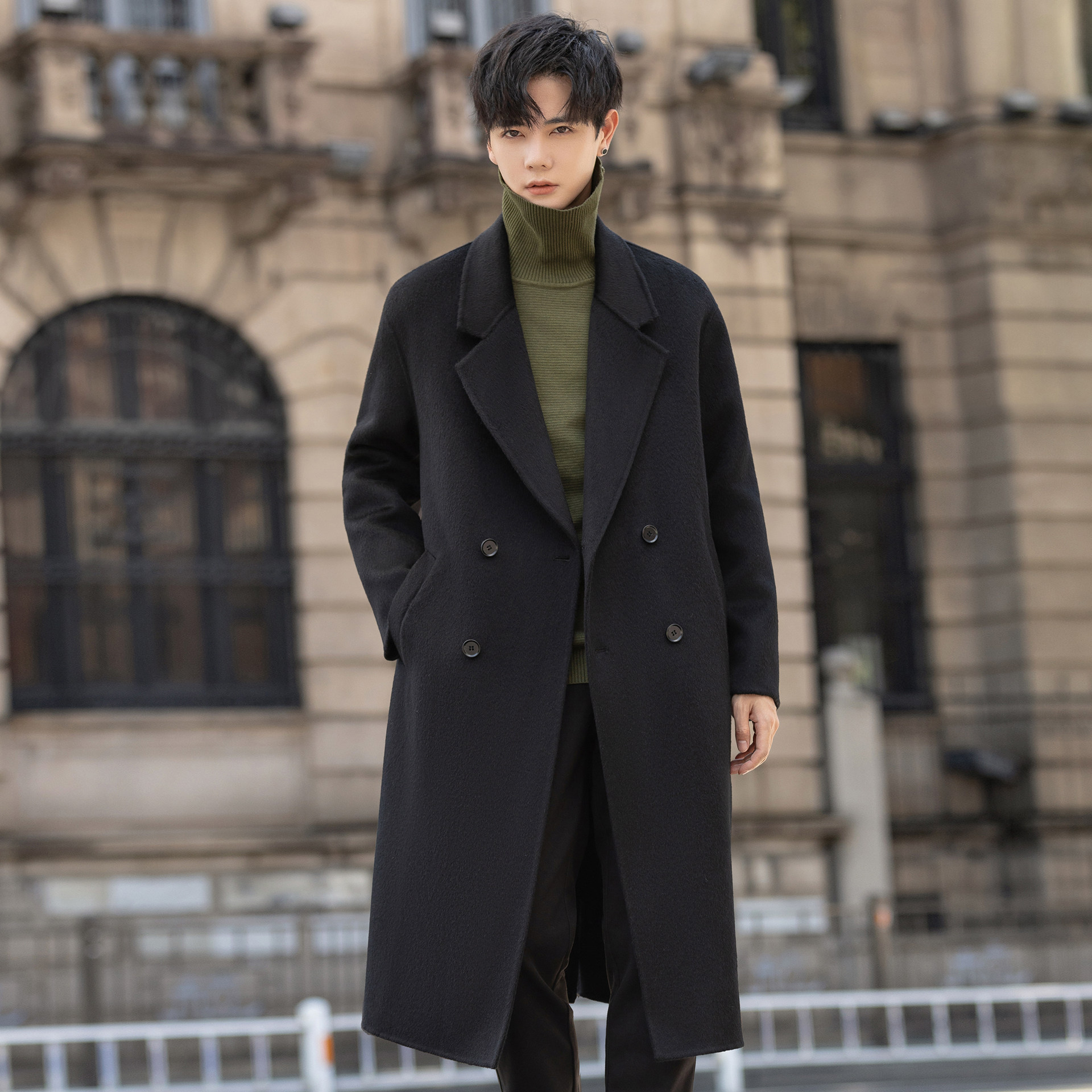 双面绒男士大衣2025冬季新款纯羊毛呢子外套中长款过膝风衣加厚潮