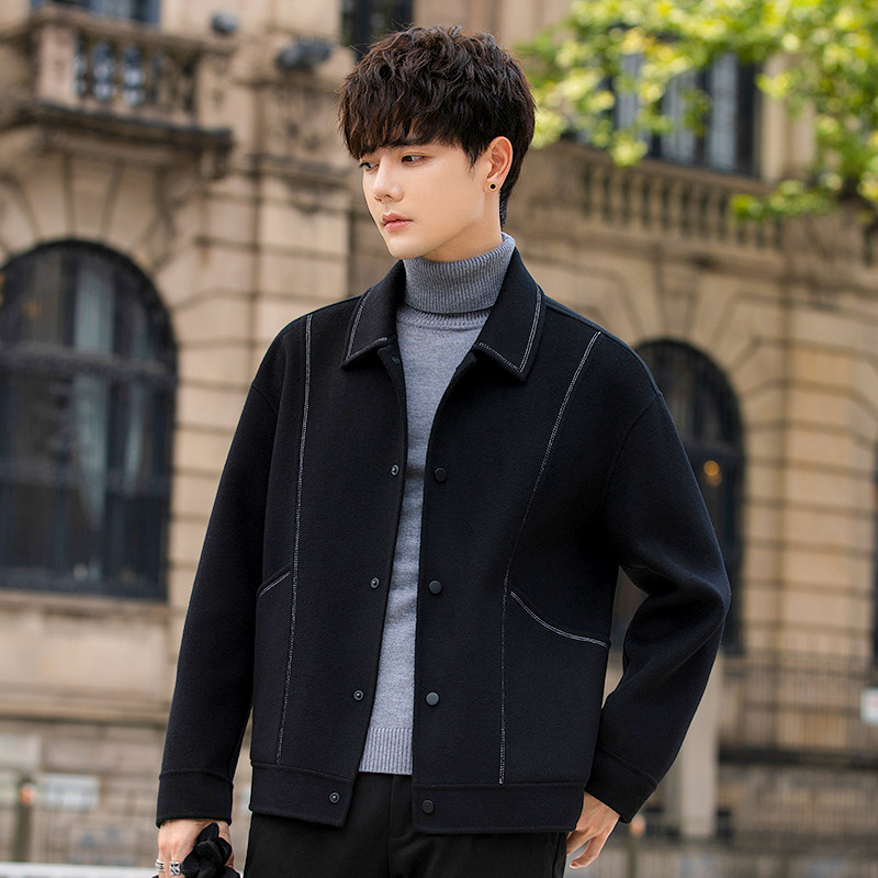 男士羊毛呢子外套短款秋冬季休闲百搭双面绒夹克上衣2024新款潮流