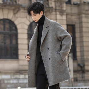 高端男士大衣外套2025新款羊毛绒呢子风衣中长款秋冬季加厚双面尼