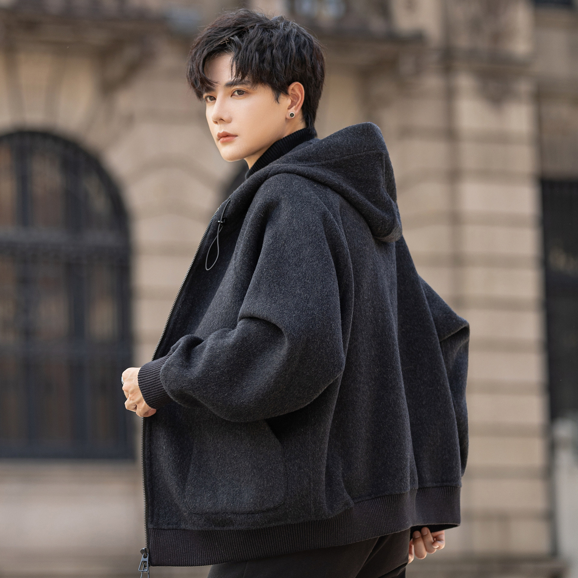 高端连帽羊毛呢子外套男士双面绒夹克2025秋冬季新款短款大衣学生,男装,毛呢大衣,淘宝优惠券,粉丝福利购,淘宝优惠卷