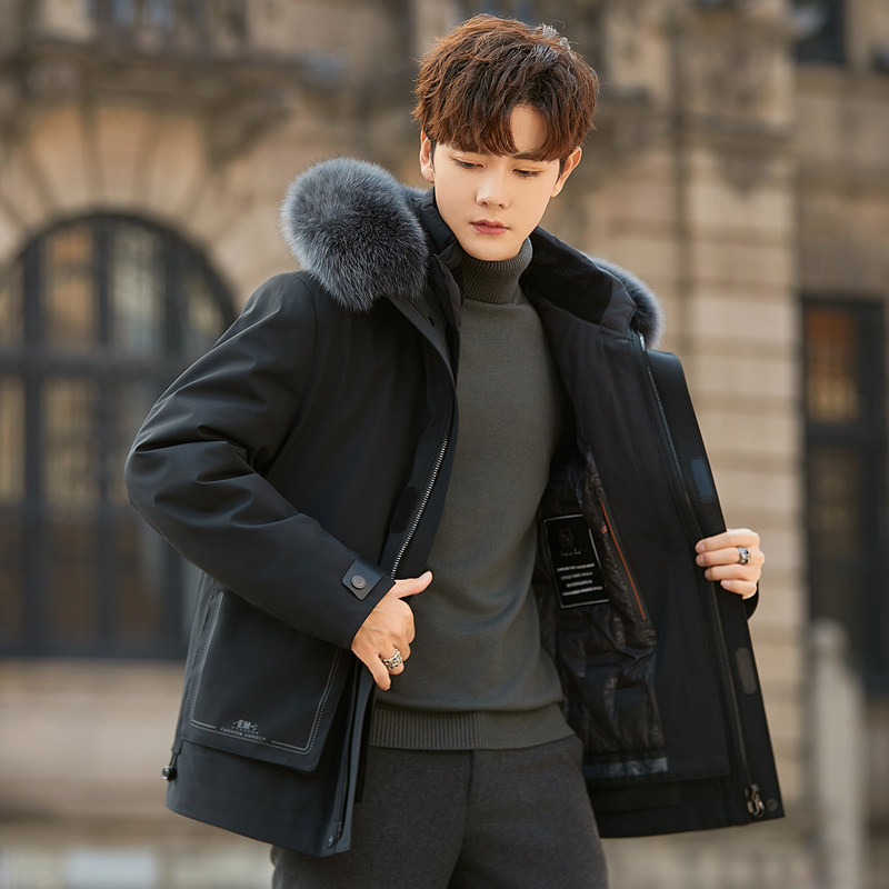 男士派克服短款獭兔毛内胆皮毛一体外套2023新款海宁皮草冬季加厚