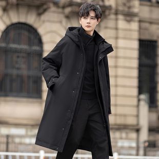 90绒连帽保暖大码羽绒服男士2025新款冬季加厚中长款风衣外套潮牌