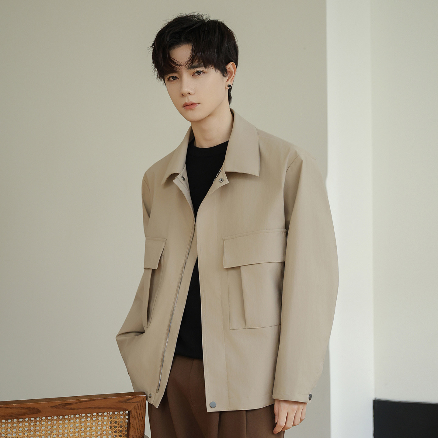 翻领夹克外套男2025新款潮流早秋设计感休闲宽松男装上衣潮牌高级