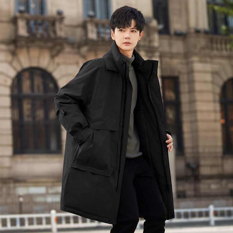 男士立领羽绒服中长款白鸭绒2025冬季新款加厚保暖风衣外套青少年