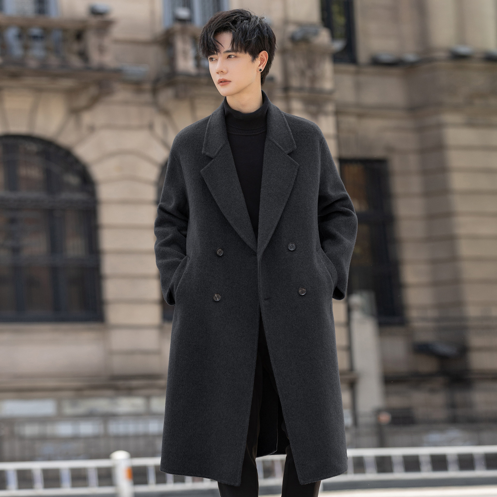 高端男士100纯羊毛大衣中长款过膝外套呢子风衣冬季加厚双面绒潮,男装,毛呢大衣,淘宝优惠券,粉丝福利购,淘宝优惠卷