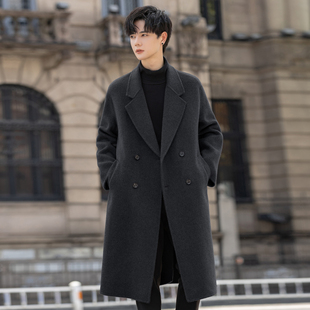 高端男士100纯羊毛大衣中长款过膝外套呢子风衣冬季加厚双面绒潮