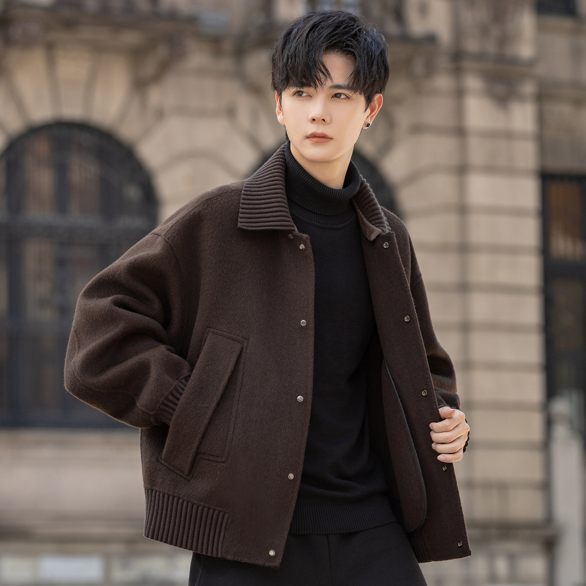 100纯羊毛呢子外套男士双面绒夹克新款秋冬短款大衣加厚可拆卸领,男装,毛呢大衣,淘宝优惠券,粉丝福利购,淘宝优惠卷