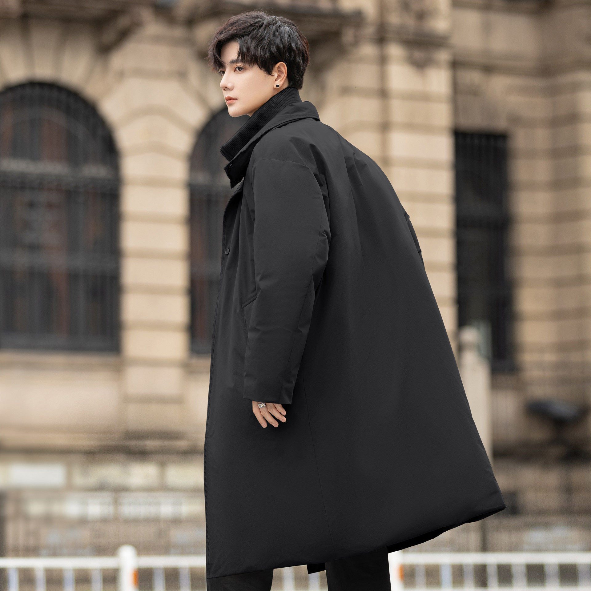 正品男士羽绒服加厚冬季装2025新款保暖双层领风衣中长款外套青年