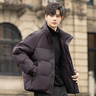 立领男士羽绒服2025新款冬季加厚90白鸭绒面包短款防寒保暖外套潮