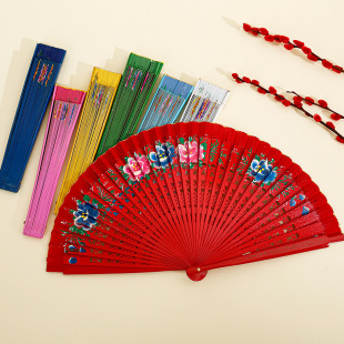 西班牙彩扇双面图案木制扇骨舞蹈扇子旗袍扇子开合顺畅