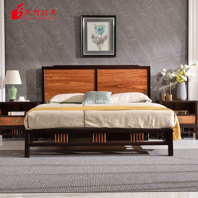 东方红木禅意新中式时尚刺猬紫檀185-1型红木床三件套,住宅家具,红木床,淘宝优惠券,粉丝福利购,淘宝优惠卷