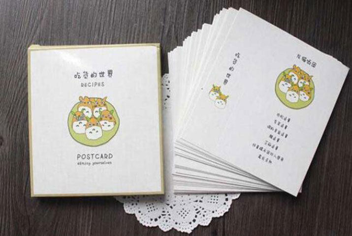 创意吃货明信片可爱个性书签30张小资菜谱留言祝福留言手绘贺卡片