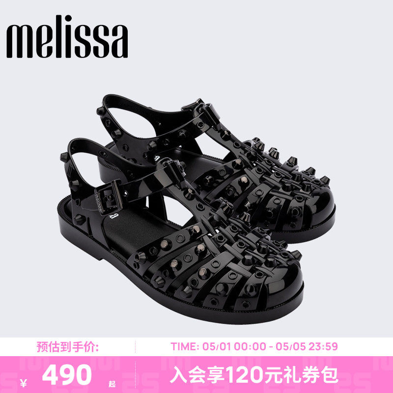 Melissa梅丽莎25秋季款女士时尚外穿果冻配色铆钉罗马凉鞋35831