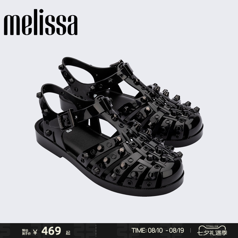 Melissa梅丽莎26秋季款女士时尚外穿果冻配色铆钉罗马凉鞋35831