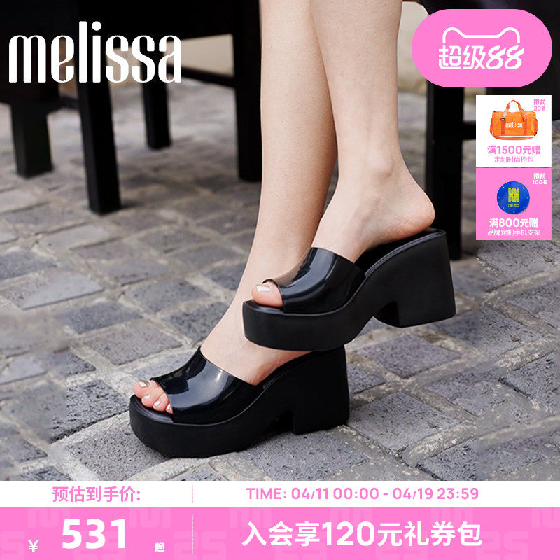 Melissa梅丽莎款POSH气质露趾拖鞋女夏外穿时尚厚底高跟凉鞋35702