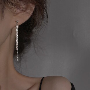 波光粼粼满天星流苏耳环长款 蚊香盘耳夹无耳洞 耳饰气质女神夏款