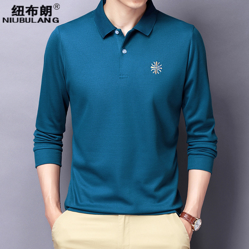长袖t恤男polo衫秋季新款男装中年男士商务休闲翻领纯色T恤打底衫