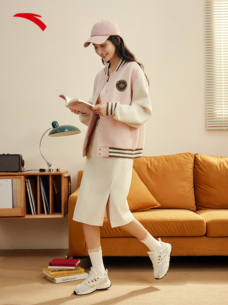 ANTA 레트로 아메리칸 스포츠 자켓 여성 겨울 루즈 캐주얼 야구 유니폼 니트 카디건 패션 자켓 탑