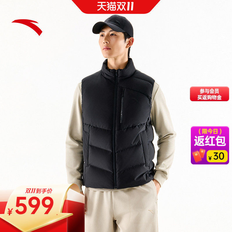 安踏运动羽绒服马甲男士2026冬季新款黑色无袖棉服外套15264