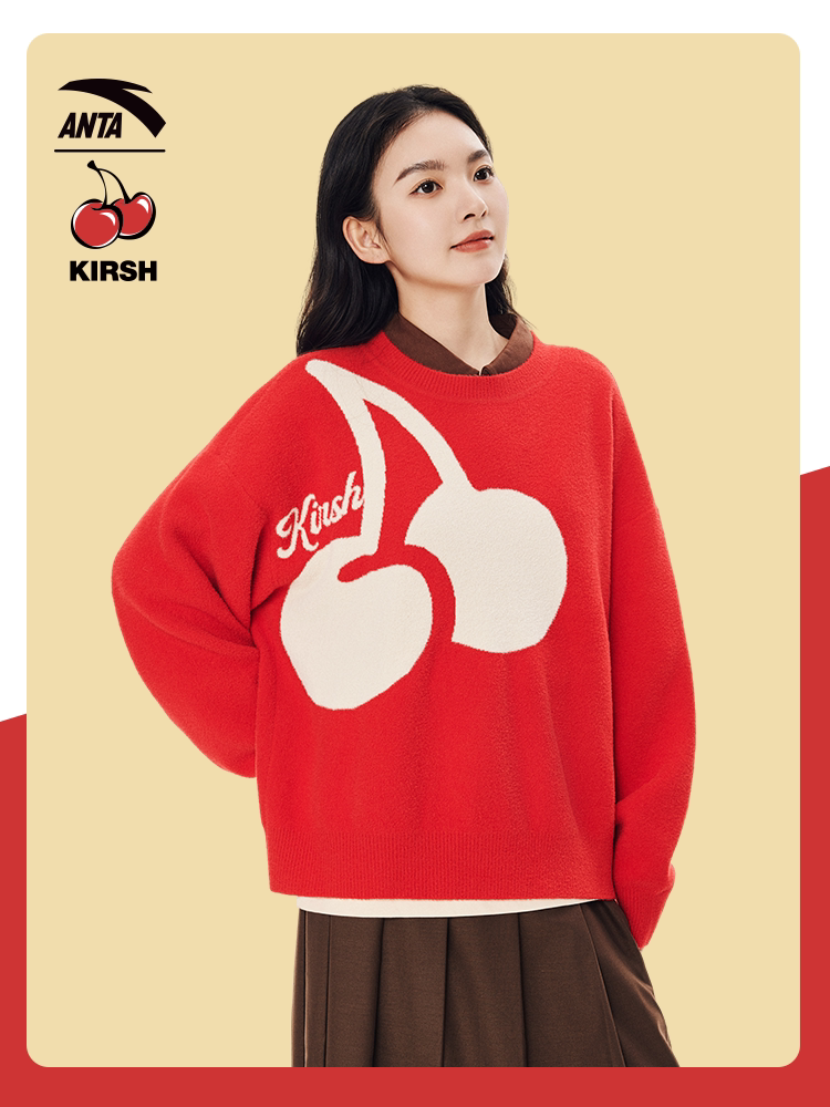 ANTA X KIRSH 콜라보레이션?빅 체리 스웨터 니트 스웨트셔츠 여성 겨울 니트 풀오버 탑