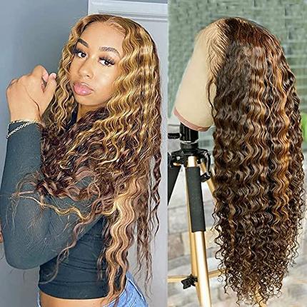 Gluna 4/27 Highlight Wigs 4x4 Lace Front Deep Wave Wigs Huma