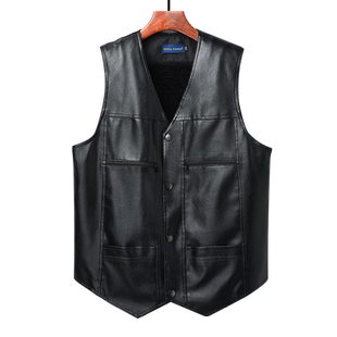 中老年皮马甲男秋冬加绒加厚爸爸冬装皮衣背心保暖休闲老人皮坎肩