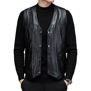 中老年皮马甲男秋冬加绒加厚爸爸冬装皮衣背心保暖老人皮坎肩休闲