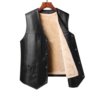 中老年皮马甲男秋冬加绒加厚爸爸冬装皮衣背心保暖休闲老人皮坎肩