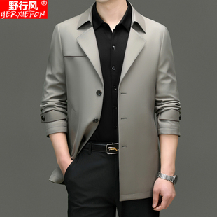 中年男士风衣中长款春秋商务外套翻领中老年爸爸装休闲夹克衫上衣