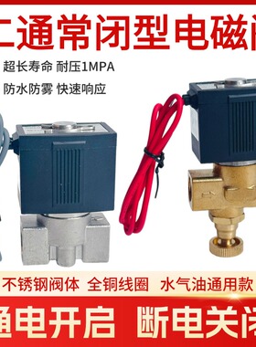 不锈钢2分24V常闭电磁水阀VX2120-X64/08/10/15气阀4分油阀220V