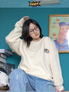 套头卫衣雷狮 印花圆领米白色薄款 七创社凹凸世界2021年秋季 男女款