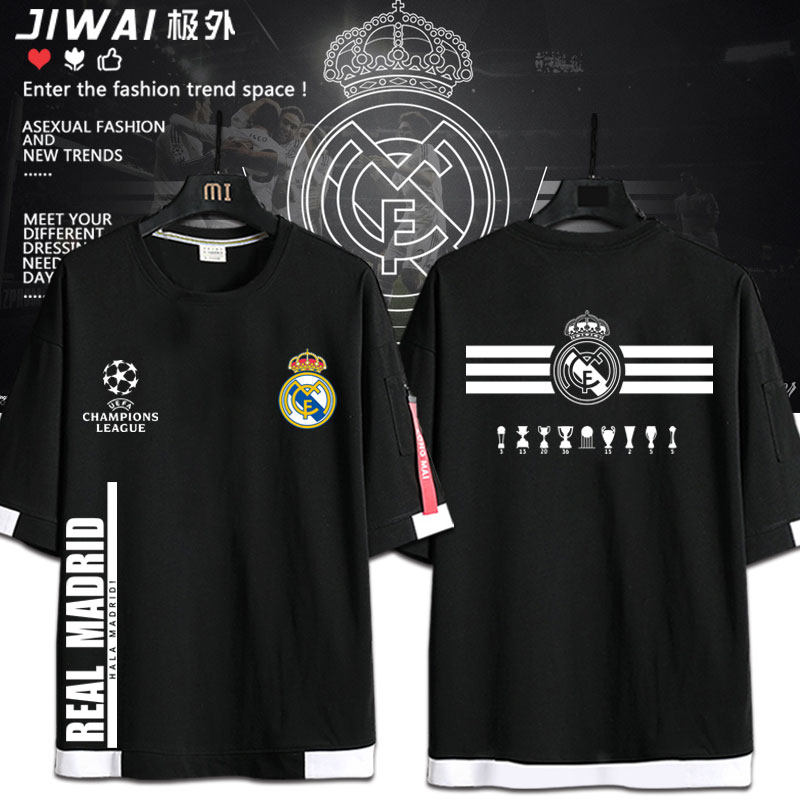 皇马标志足球周边纪念短袖球迷版运动服出场服夏季半袖T恤男女