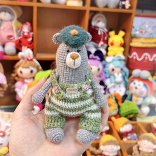 蕾小猫手作羊毛线钩针编织成品呆呆熊家居创意摆件挂件钥匙扣包邮