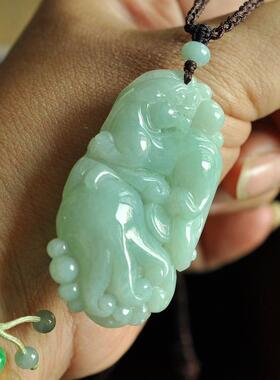 kw02老坑冰润浅绿色貔貅佛手保真正品天然缅甸A货翡翠吊坠玉坠