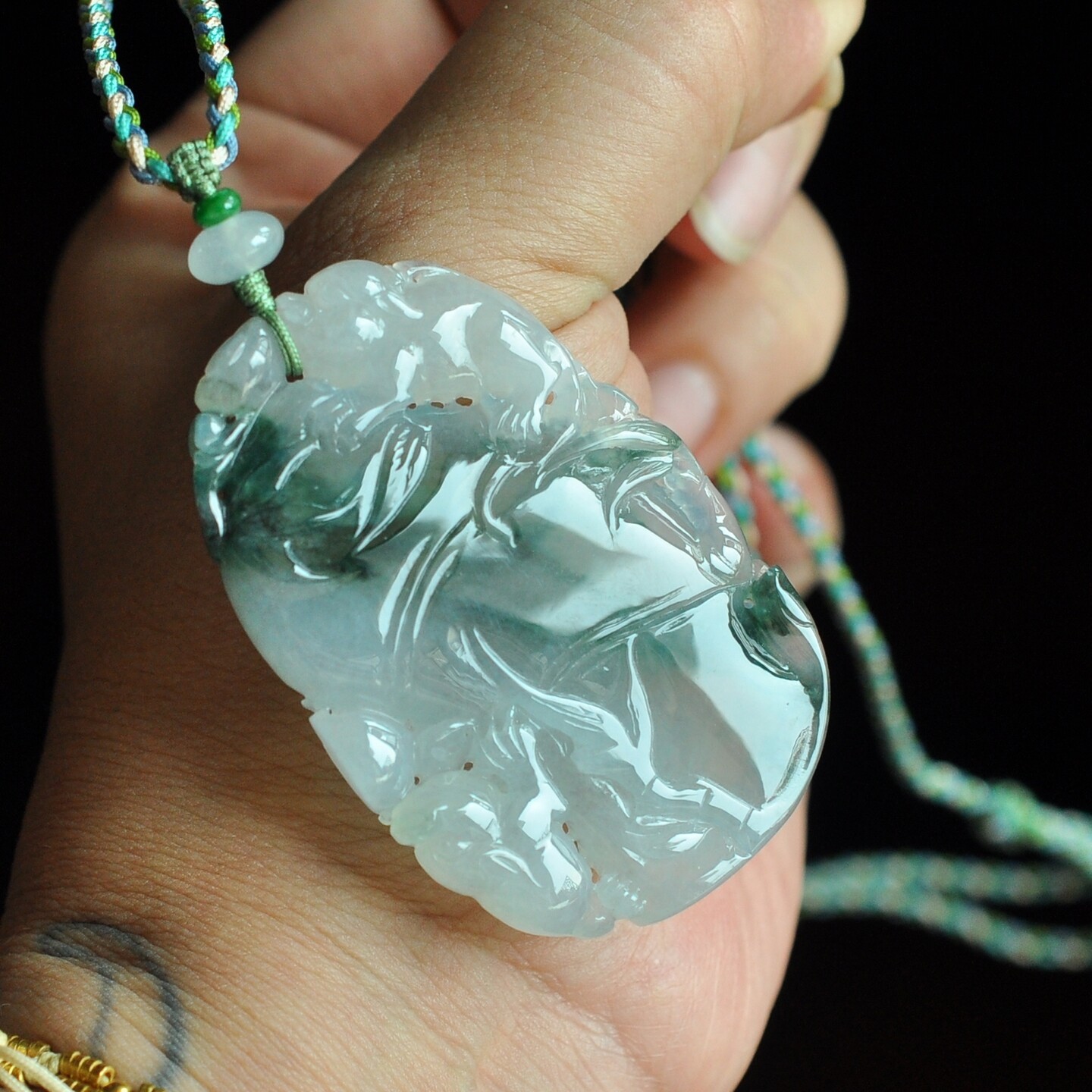 mk26老坑冰润飘蓝绿彩招财大竹节保真天然缅甸A货翡翠吊坠挂件绳