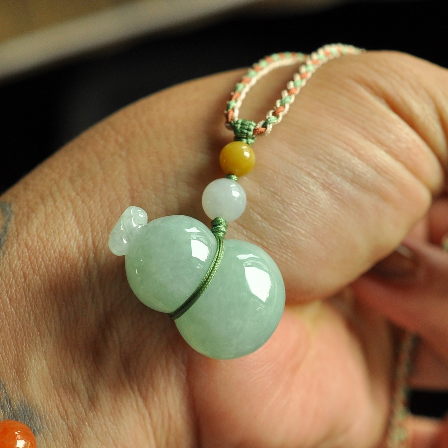 az06冰润浅绿厚装立体小葫芦保真天然缅甸A货翡翠男女吊坠挂件绳