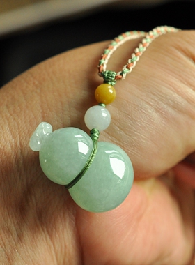 az06冰润浅绿厚装立体小葫芦保真天然缅甸A货翡翠男女吊坠挂件绳