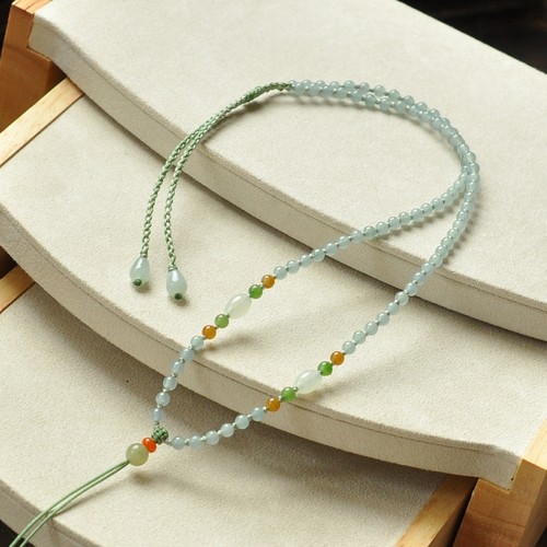 天然A货翡翠冰蓝小米珠项链