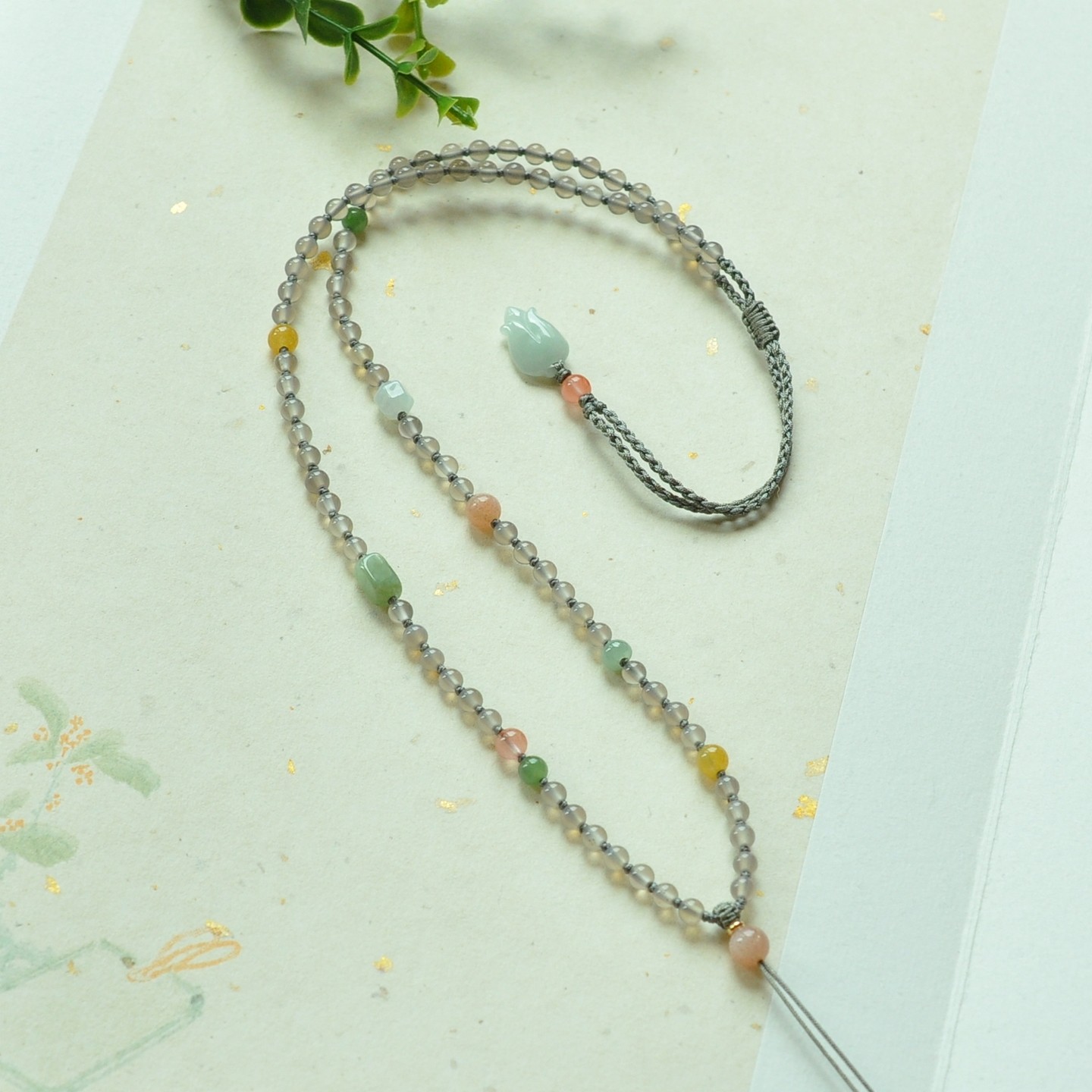 4MM天然灰玛瑙多宝原创项链挂绳