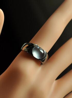 kw24老坑高冰玻璃黑冰戒面缅甸A货翡翠设计款18K金镶男女戒指