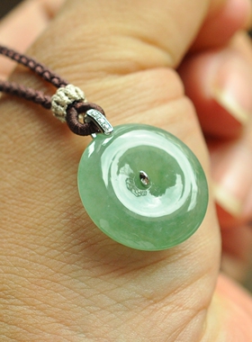 kw13老坑冰晴绿满色平安扣天然缅甸A货翡翠18K真黄金镶嵌吊坠玉坠