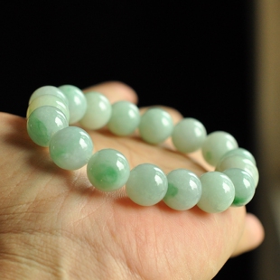 dj01保真正品 天然缅甸A货翡翠浅绿大圆珠弹力单圈男女手链手串