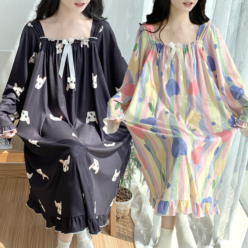 大码胖mm德绒长袖宽松睡裙可外穿