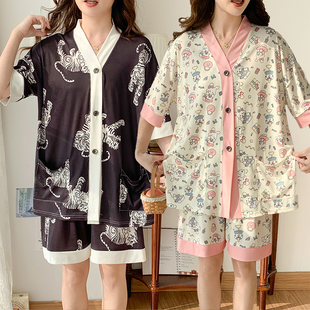 夏天特大码 200斤 300冰丝短袖 睡衣女休闲宽松显瘦高级感家居服套装