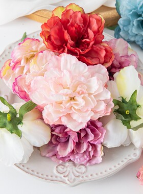 仿真烧边牡丹花花头假花绢布花头 DIY帽子头饰装饰品 室内装饰品
