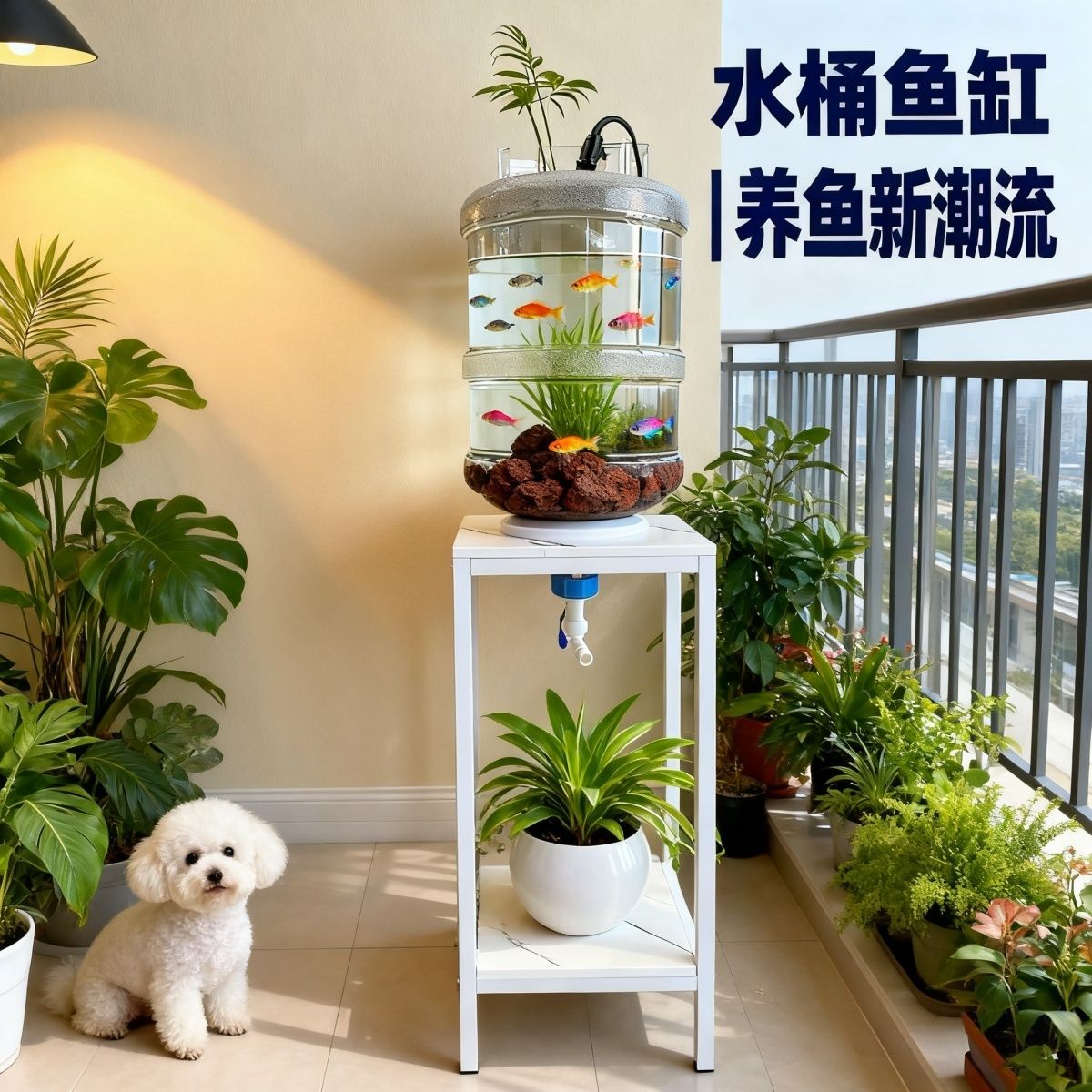 轻奢透明矿泉水桶养鱼改装鱼缸18.9升纯净水桶生态底部排水生态缸图片