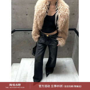 0122stepll 暗影丹宁 蓝色阔腿牛仔裤女复古小众设计低腰直筒长裤